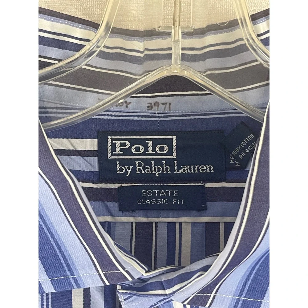 Polo Ralph Lauren Estate Mens XL Blue‎ Striped Classic Fit Button Shirt